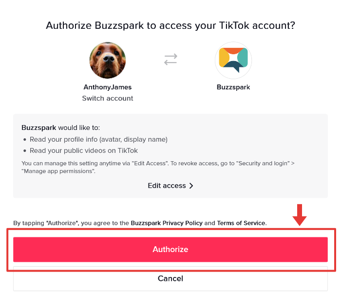 Social Aggregation – Authorize access to account to connect to TikTok