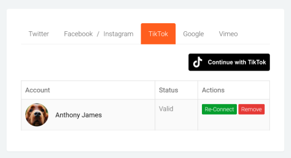 UGC Marketing  - Connected TikTok accounts