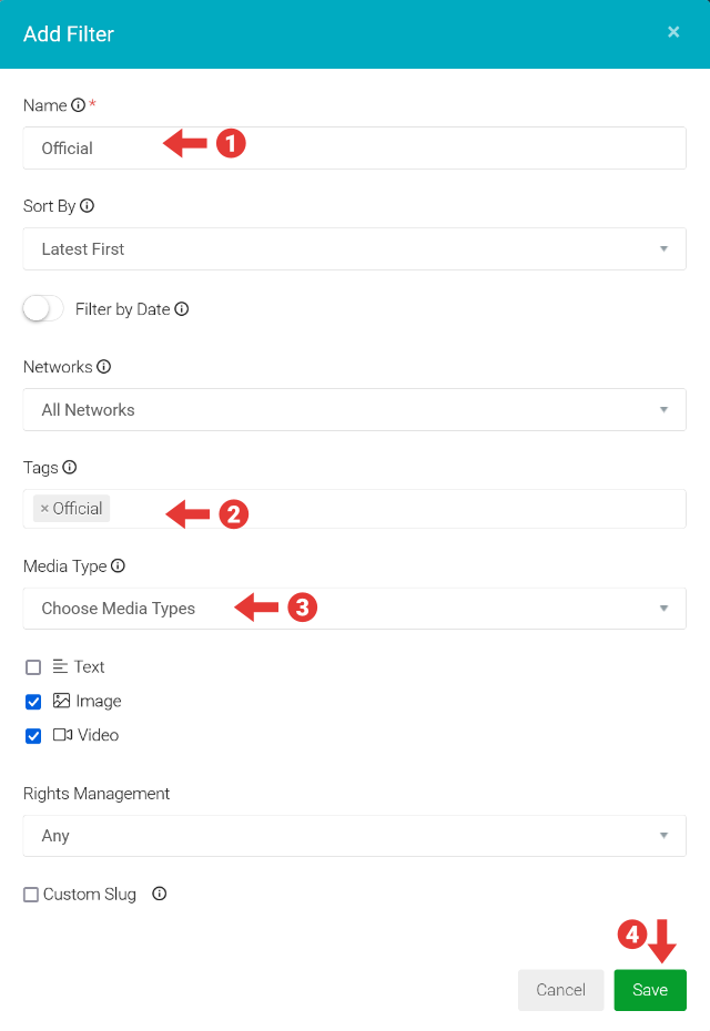 Using Filters to create custom UFC feeds