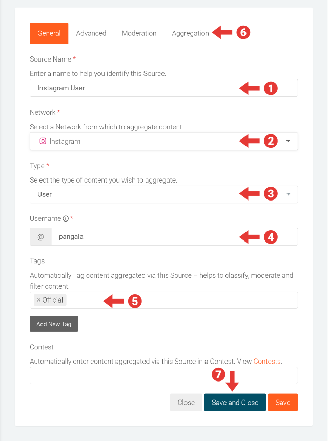 Create a Source to aggregate an Instagram user's posts