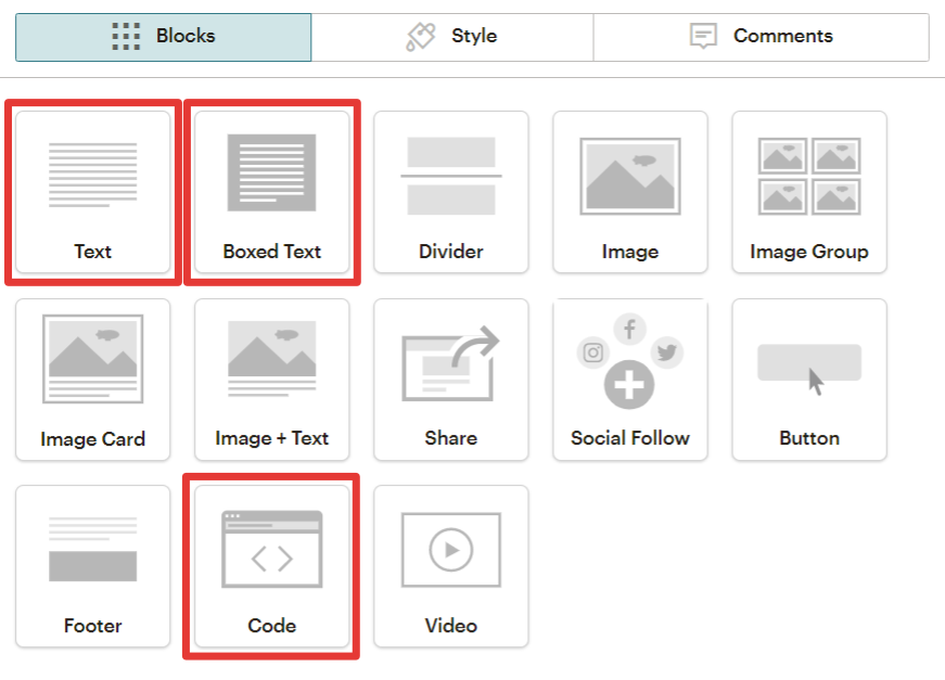 Mailchimp classic builder blocks