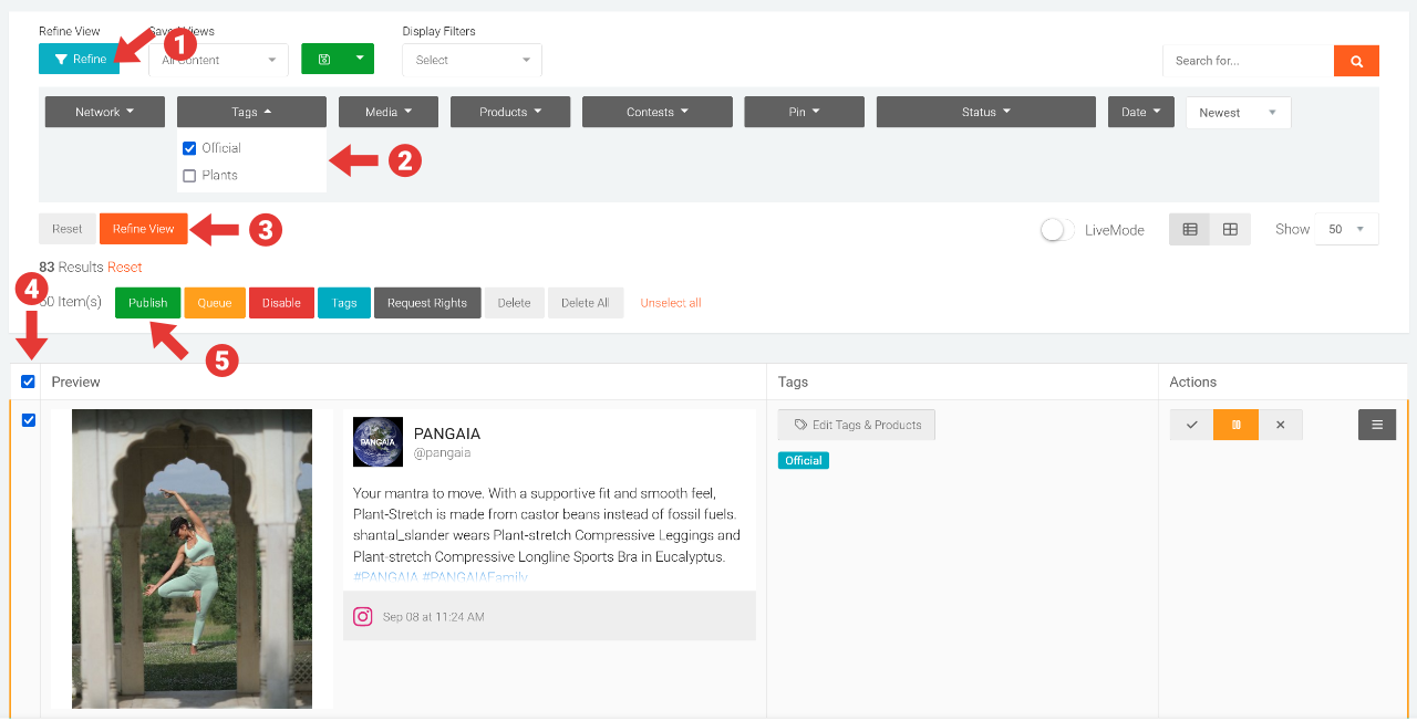 Moderating multiple Tiles via Bulk Actions