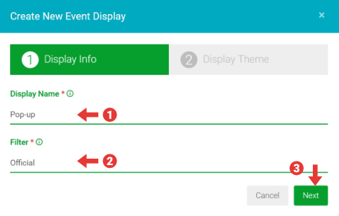 UGC Event Display Wizard - Step 1